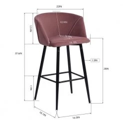 Aldridge 28 in. Rose Low Back Metal Frame Bar Stool with Velvet Seat (Set of 2) by Homy Casa -Homy Casa Shop rose homy casa bar stools hd aldridge high bar frost rose 44 1000