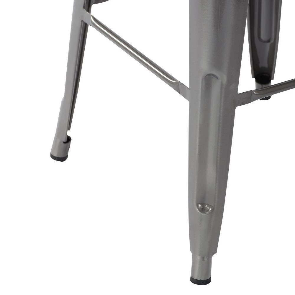 Vustu 29 in. Silver Low Back Metal Frame Bar Stool With Solid Wood Seat ( Set of 4) by Homy Casa 5 Vustu 29 in. Silver Low Back Metal Frame Bar Stool With Solid Wood Seat ( Set of 4) by Homy Casa - Image 3