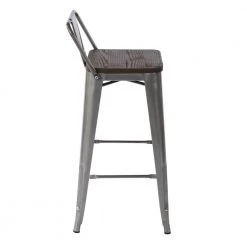 Vustu 29 in. Silver Low Back Metal Frame Bar Stool With Solid Wood Seat ( Set of 4) by Homy Casa 18 Vustu 29 in. Silver Low Back Metal Frame Bar Stool With Solid Wood Seat ( Set of 4) by Homy Casa -Homy Casa Shop silver homy casa bar stools vustu 29 silver 4pcs 1f 1000