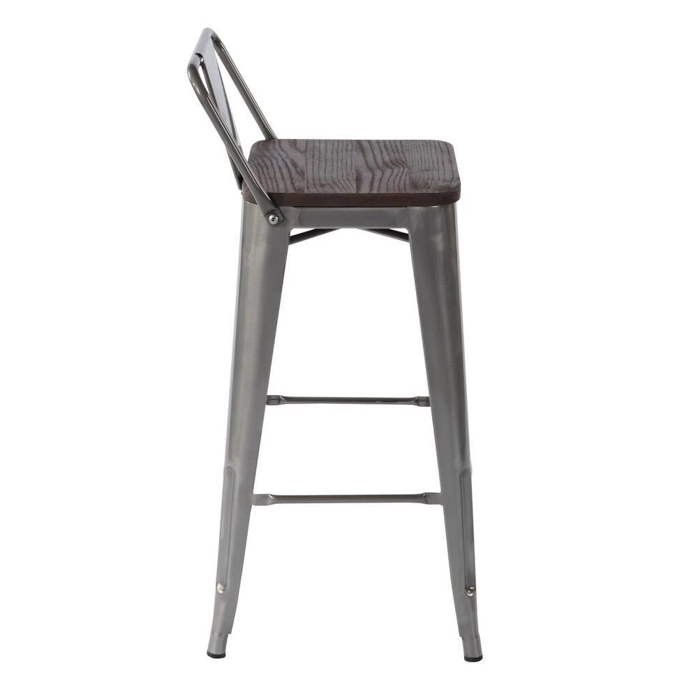 Vustu 29 in. Silver Low Back Metal Frame Bar Stool With Solid Wood Seat ( Set of 4) by Homy Casa 9 Vustu 29 in. Silver Low Back Metal Frame Bar Stool With Solid Wood Seat ( Set of 4) by Homy Casa - Image 7