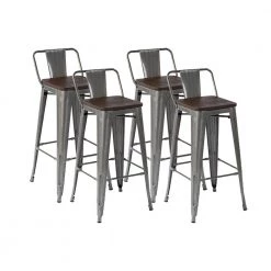 Vustu 29 in. Silver Low Back Metal Frame Bar Stool With Solid Wood Seat ( Set of 4) by Homy Casa 21 Vustu 29 in. Silver Low Back Metal Frame Bar Stool With Solid Wood Seat ( Set of 4) by Homy Casa -Homy Casa Shop silver homy casa bar stools vustu 29 silver 4pcs 31 1000