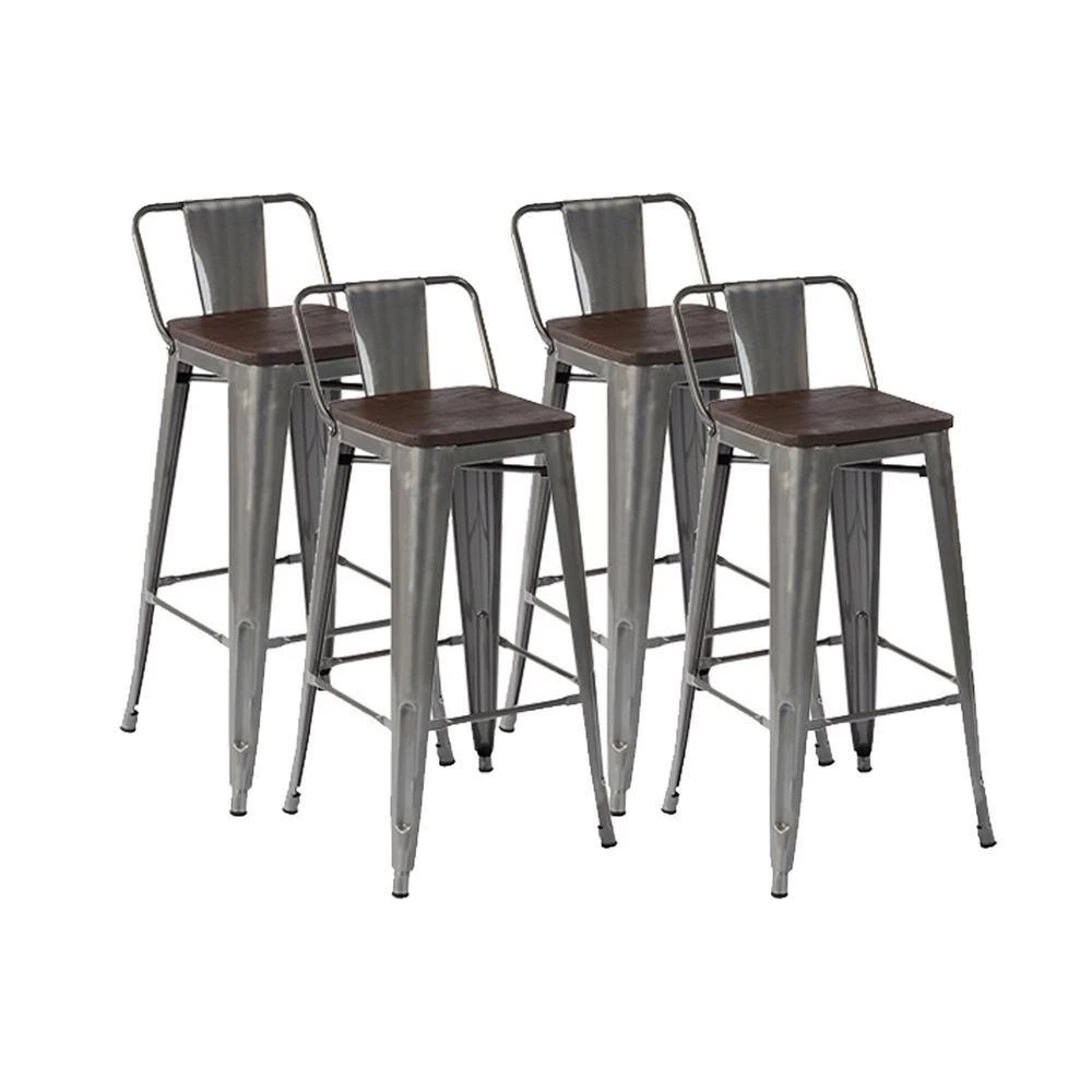 Vustu 29 in. Silver Low Back Metal Frame Bar Stool With Solid Wood Seat ( Set of 4) by Homy Casa 12 Vustu 29 in. Silver Low Back Metal Frame Bar Stool With Solid Wood Seat ( Set of 4) by Homy Casa - Image 10