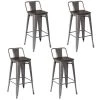 Vustu 29 in. Silver Low Back Metal Frame Bar Stool With Solid Wood Seat ( Set of 4) by Homy Casa -Homy Casa Shop silver homy casa bar stools vustu 29 silver 4pcs 64 1000