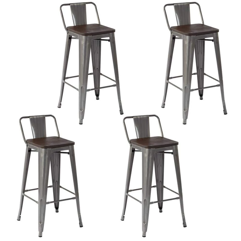 Vustu 29 in. Silver Low Back Metal Frame Bar Stool With Solid Wood Seat ( Set of 4) by Homy Casa 3 Vustu 29 in. Silver Low Back Metal Frame Bar Stool With Solid Wood Seat ( Set of 4) by Homy Casa