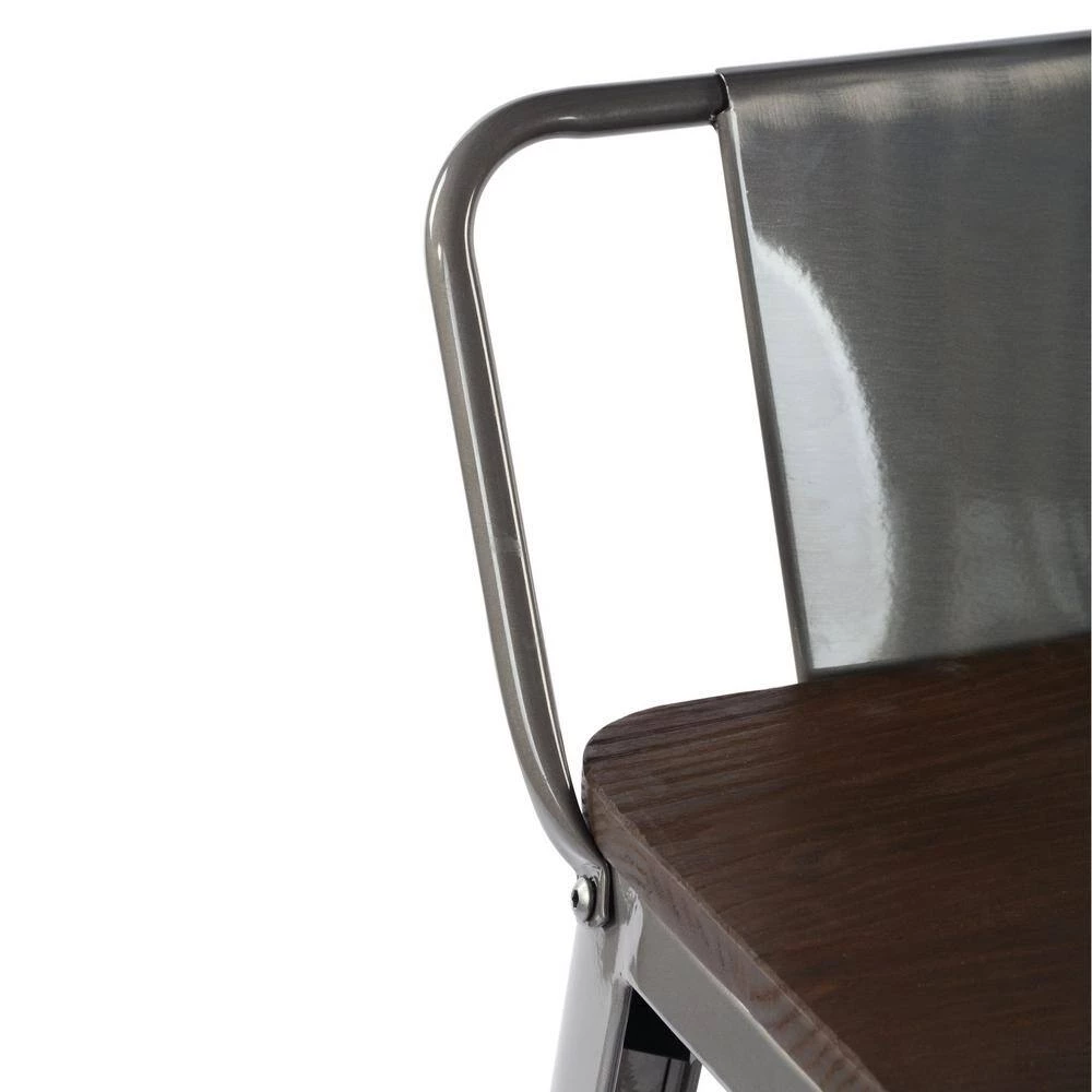 Vustu 29 in. Silver Low Back Metal Frame Bar Stool With Solid Wood Seat ( Set of 4) by Homy Casa 6 Vustu 29 in. Silver Low Back Metal Frame Bar Stool With Solid Wood Seat ( Set of 4) by Homy Casa - Image 4