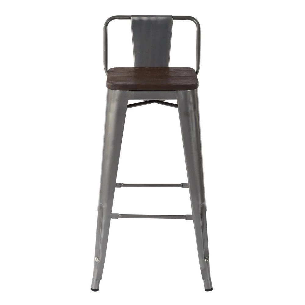 Vustu 29 in. Silver Low Back Metal Frame Bar Stool With Solid Wood Seat ( Set of 4) by Homy Casa 7 Vustu 29 in. Silver Low Back Metal Frame Bar Stool With Solid Wood Seat ( Set of 4) by Homy Casa - Image 5