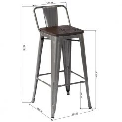 Vustu 29 in. Silver Low Back Metal Frame Bar Stool With Solid Wood Seat ( Set of 4) by Homy Casa 20 Vustu 29 in. Silver Low Back Metal Frame Bar Stool With Solid Wood Seat ( Set of 4) by Homy Casa -Homy Casa Shop silver homy casa bar stools vustu 29 silver 4pcs fa 1000