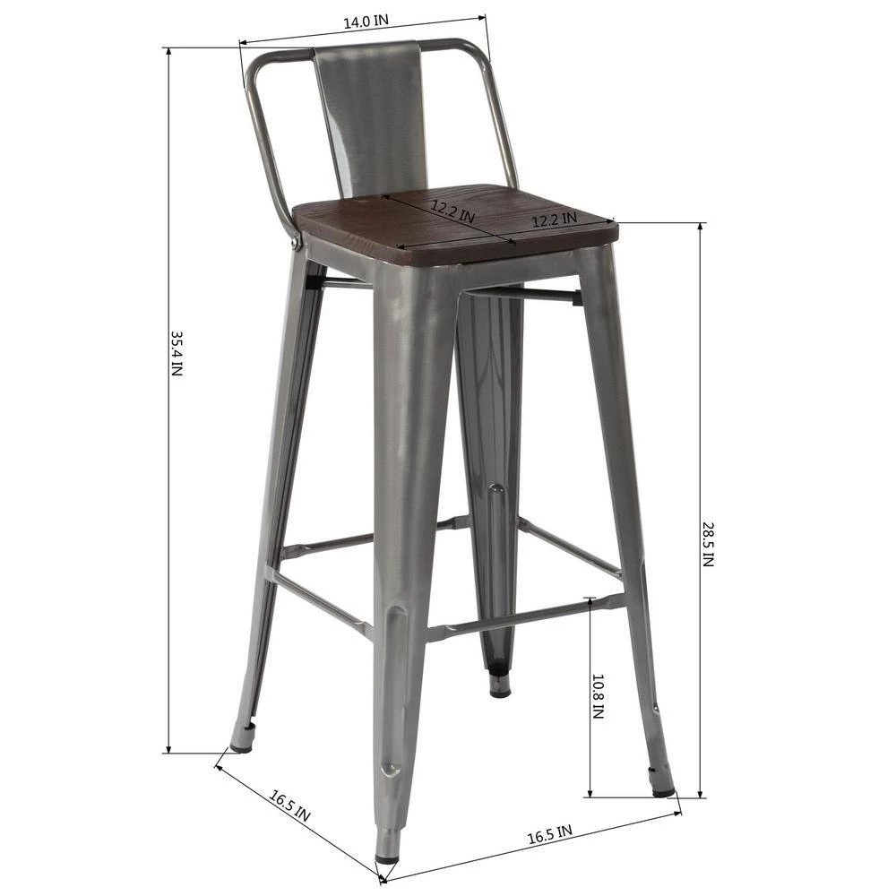 Vustu 29 in. Silver Low Back Metal Frame Bar Stool With Solid Wood Seat ( Set of 4) by Homy Casa 11 Vustu 29 in. Silver Low Back Metal Frame Bar Stool With Solid Wood Seat ( Set of 4) by Homy Casa - Image 9