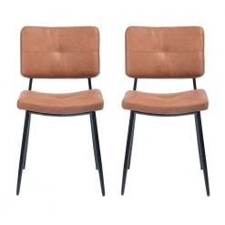 Karomi Brown Faux Leather Upholstered Side Dining Chairs(Set of 2) by Homy Casa