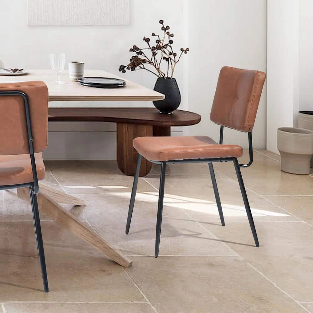 Karomi Brown Faux Leather Upholstered Side Dining Chairs(Set of 2) by Homy Casa 4 Karomi Brown Faux Leather Upholstered Side Dining Chairs(Set of 2) by Homy Casa - Image 2