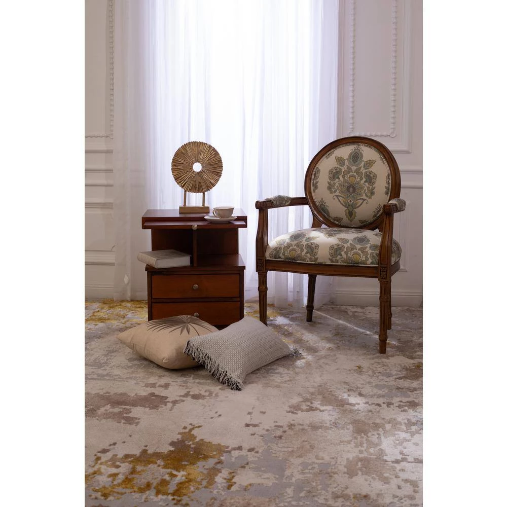 Fatina Beige Upholstered Solid Wood Arm Chair by Homy Casa 4 Fatina Beige Upholstered Solid Wood Arm Chair by Homy Casa - Image 2