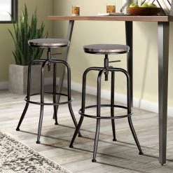 Ana 27.2-30.3 in. Adjustable Height Walnut Backless Metal Frame Bar Stool with Wood Seat ( Set of 2) by Homy Casa -Homy Casa Shop walnut homy casa bar stools anacletus walnut lmkz 1f 1000