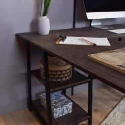 47 in. L-Shaped Walnut Computer Desk with Shelves by Homy Casa -Homy Casa Shop walnut homy casa computer desks drogba 1f 1000