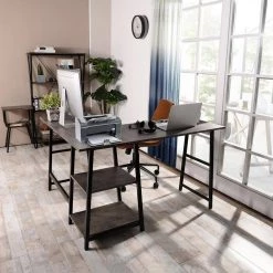 47 in. L-Shaped Walnut Computer Desk with Shelves by Homy Casa -Homy Casa Shop walnut homy casa computer desks drogba 31 1000