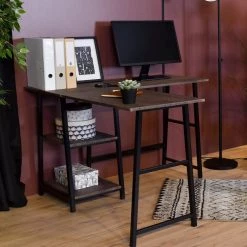 47 in. L-Shaped Walnut Computer Desk with Shelves by Homy Casa -Homy Casa Shop walnut homy casa computer desks drogba 77 1000