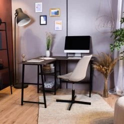 47 in. L-Shaped Walnut Computer Desk with Shelves by Homy Casa -Homy Casa Shop walnut homy casa computer desks drogba c3 1000