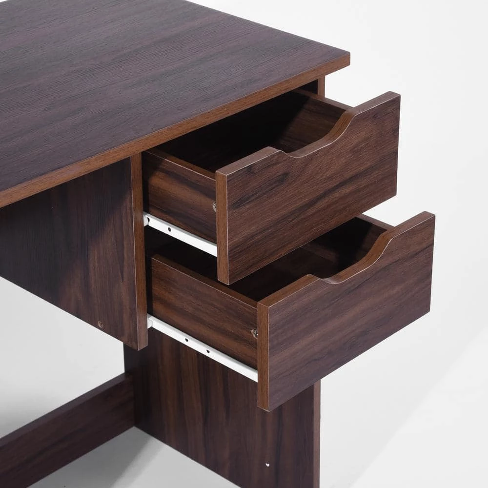 Waston 35.4 in. Rectangular Walnut Wood 2-Drawer Writing Desk by Homy Casa 7 Waston 35.4 in. Rectangular Walnut Wood 2-Drawer Writing Desk by Homy Casa - Image 5