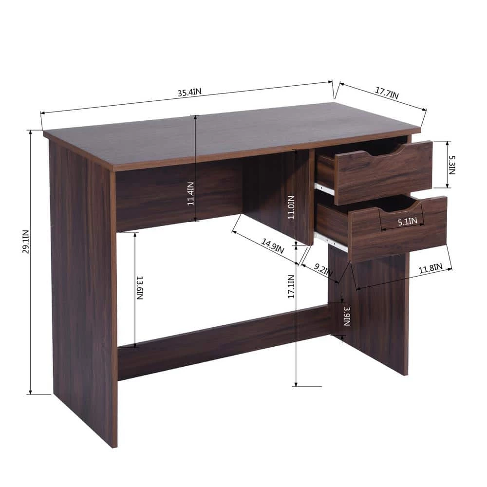 Waston 35.4 in. Rectangular Walnut Wood 2-Drawer Writing Desk by Homy Casa 13 Waston 35.4 in. Rectangular Walnut Wood 2-Drawer Writing Desk by Homy Casa - Image 11