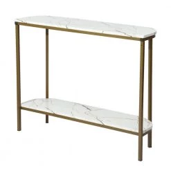 Adria 39.4 in. White Manufactured Wood Top Half Moon Gold Metal Frame Console Table by Homy Casa -Homy Casa Shop white gold homy casa bookcases bookshelves adria shelf gold leg 1f 1000