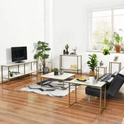 Adria 39.4 in. White Manufactured Wood Top Half Moon Gold Metal Frame Console Table by Homy Casa -Homy Casa Shop white gold homy casa bookcases bookshelves adria shelf gold leg 31 1000