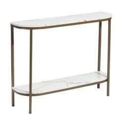 Adria 39.4 in. White Manufactured Wood Top Half Moon Gold Metal Frame Console Table by Homy Casa