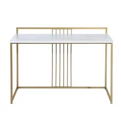 Olesia 47.2 in. Retangular White Wood Top Gold Metal Frame Computer Desk by Homy Casa -Homy Casa Shop white homy casa computer desks hd olesia 4f 1000