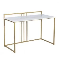 Olesia 47.2 in. Retangular White Wood Top Gold Metal Frame Computer Desk by Homy Casa