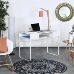 Wire 43.3 in. Rectangular White Writing Desk with 3 Storage Cubes by Homy Casa -Homy Casa Shop white homy casa computer desks wire hy lmkz 31 1000