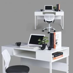 Wire 43.3 in. Rectangular White Writing Desk with 3 Storage Cubes by Homy Casa -Homy Casa Shop white homy casa computer desks wire hy lmkz 66 1000