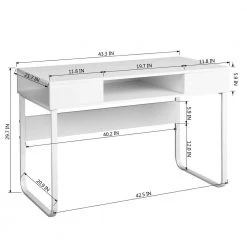 Wire 43.3 in. Rectangular White Writing Desk with 3 Storage Cubes by Homy Casa -Homy Casa Shop white homy casa computer desks wire hy lmkz 76 1000