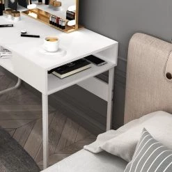 Wire 43.3 in. Rectangular White Writing Desk with 3 Storage Cubes by Homy Casa -Homy Casa Shop white homy casa computer desks wire hy lmkz a0 1000