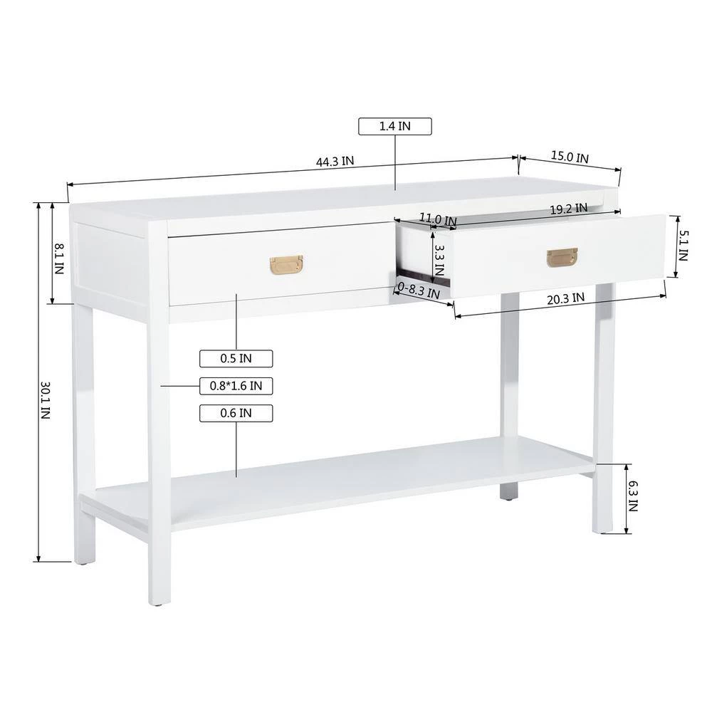 Bianca 44.3 in. White Rectangle Manufactured Wood Console Table by Homy Casa 7 Bianca 44.3 in. White Rectangle Manufactured Wood Console Table by Homy Casa - Image 5