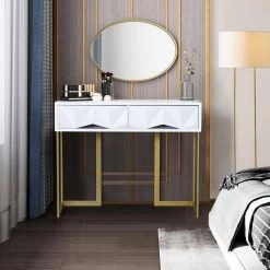 Magnus 39.4 in. White Rectangle Particle Board Console Table with 2 Drawers by Homy Casa -Homy Casa Shop white homy casa console tables magnus 31 1000