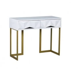 Magnus 39.4 in. White Rectangle Particle Board Console Table with 2 Drawers by Homy Casa