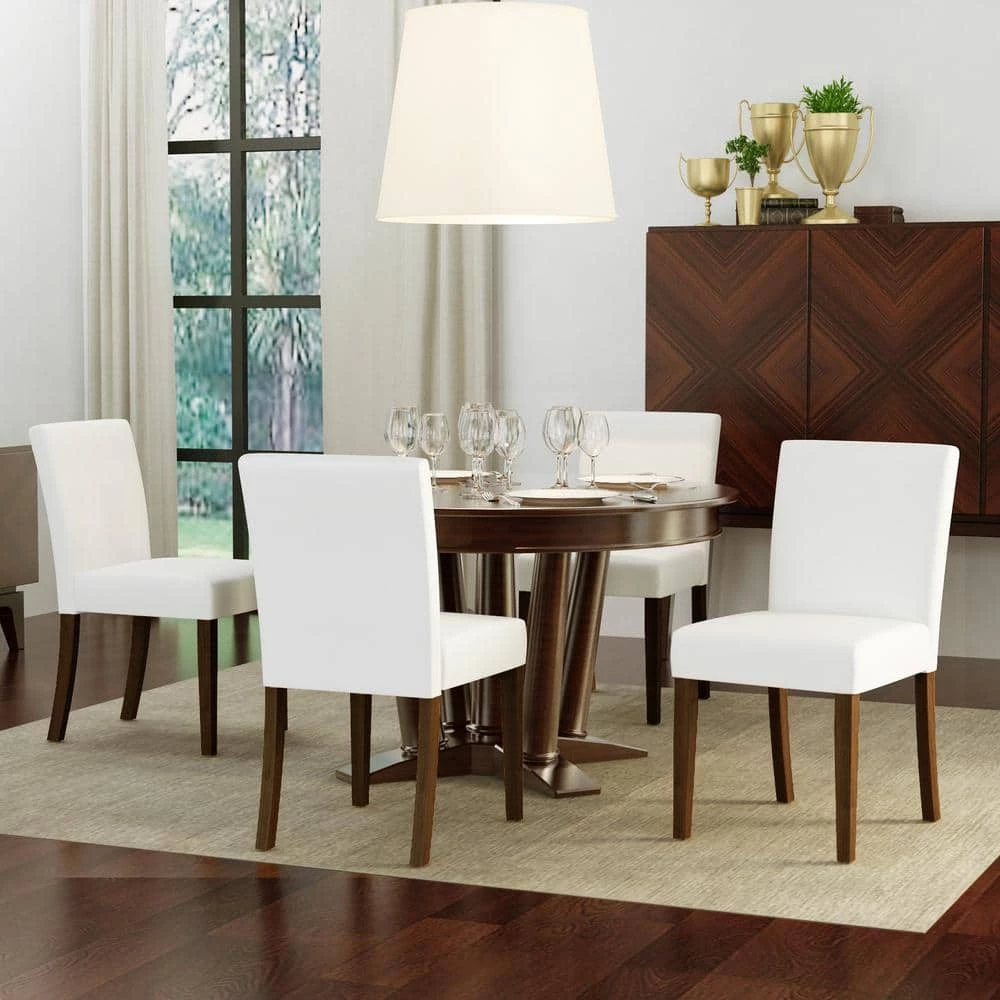 Lowe White Upholstered Dining Chairs(Set of 2) by Homy Casa 4 Lowe White Upholstered Dining Chairs(Set of 2) by Homy Casa - Image 2