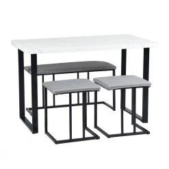 Unathi 4-Piece Rectangle Manufactured Wood Top White And Grey Dining Table set by Homy Casa -Homy Casa Shop white homy casa dining room sets unathi c3 1000