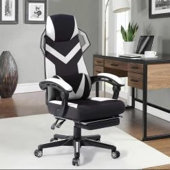 Landuci White Faux Leather Gaming Chair by Homy Casa -Homy Casa Shop white homy casa gaming chairs landuci bracket white 31 1000