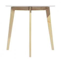 White Dining Table Round Top Solid Pine Leg by Homy Casa