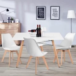 London 47.2 in Rectangle Matt White Manufactured Wood Tabletop with Metal Frame Solid Wood Legs for 4 by Homy Casa -Homy Casa Shop white homy casa kitchen dining tables london matt white a 31 1000