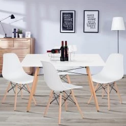 London 47.2 in Rectangle Matt White Manufactured Wood Tabletop with Metal Frame Solid Wood Legs for 4 by Homy Casa