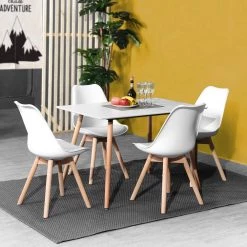 Rookie 43.3 in. White Rectangular Manufactured Wood Table Top Solid Beech Wood Legs Dining Table by Homy Casa -Homy Casa Shop white homy casa kitchen dining tables rookie round leg 110 i 31 1000
