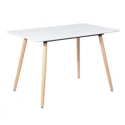 Rookie 43.3 in. White Rectangular Manufactured Wood Table Top Solid Beech Wood Legs Dining Table by Homy Casa