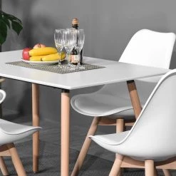Rookie 43.3 in. White Rectangular Manufactured Wood Table Top Solid Beech Wood Legs Dining Table by Homy Casa -Homy Casa Shop white homy casa kitchen dining tables rookie round leg 110 i 77 1000