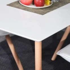 Rookie 43.3 in. White Rectangular Manufactured Wood Table Top Solid Beech Wood Legs Dining Table by Homy Casa -Homy Casa Shop white homy casa kitchen dining tables rookie round leg 110 i fa 1000