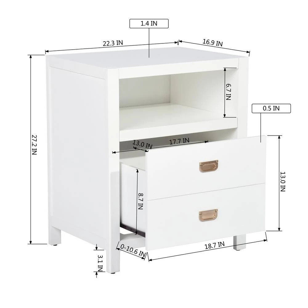 Loralie 1 -Drawer White Nightstand (27.2 in. H x 22.3 in. W x 16.9 in. D) by Homy Casa 9 Loralie 1 -Drawer White Nightstand (27.2 in. H x 22.3 in. W x 16.9 in. D) by Homy Casa - Image 7