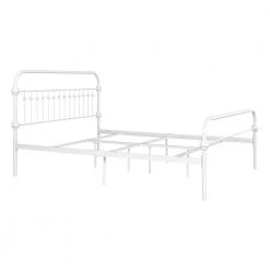 Gobert White Metal Standard Queen Platform Bed Foundation with Headboard by Homy Casa