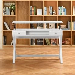 Parca 44.1 in. Rectangular White Wood 2-Drawer Writing Desk with Lifting Desktop by Homy Casa 25 Parca 44.1 in. Rectangular White Wood 2-Drawer Writing Desk with Lifting Desktop by Homy Casa -Homy Casa Shop white homy casa writing desks hd parca white 31 1000