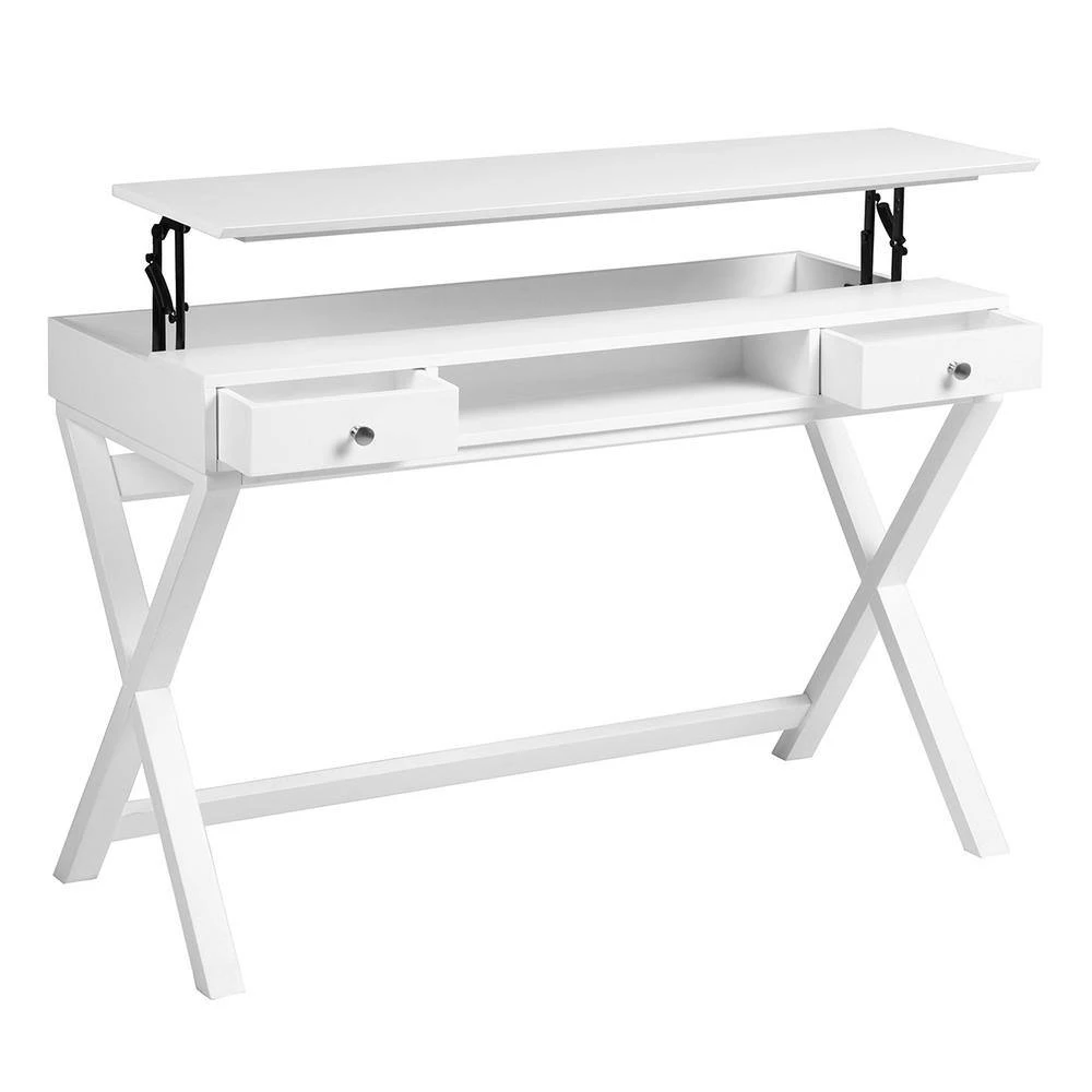 Parca 44.1 in. Rectangular White Wood 2-Drawer Writing Desk with Lifting Desktop by Homy Casa 9 Parca 44.1 in. Rectangular White Wood 2-Drawer Writing Desk with Lifting Desktop by Homy Casa - Image 7