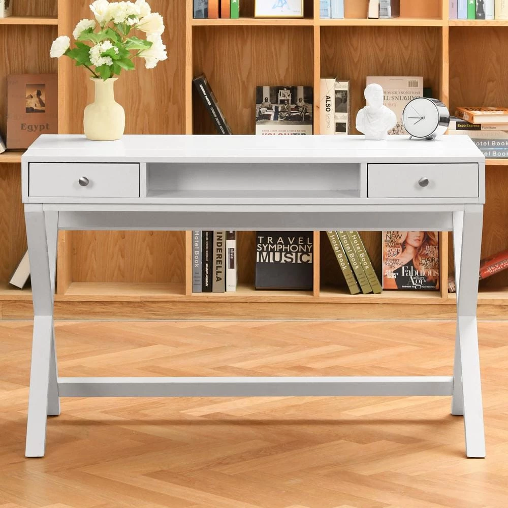 Parca 44.1 in. Rectangular White Wood 2-Drawer Writing Desk with Lifting Desktop by Homy Casa 7 Parca 44.1 in. Rectangular White Wood 2-Drawer Writing Desk with Lifting Desktop by Homy Casa - Image 5