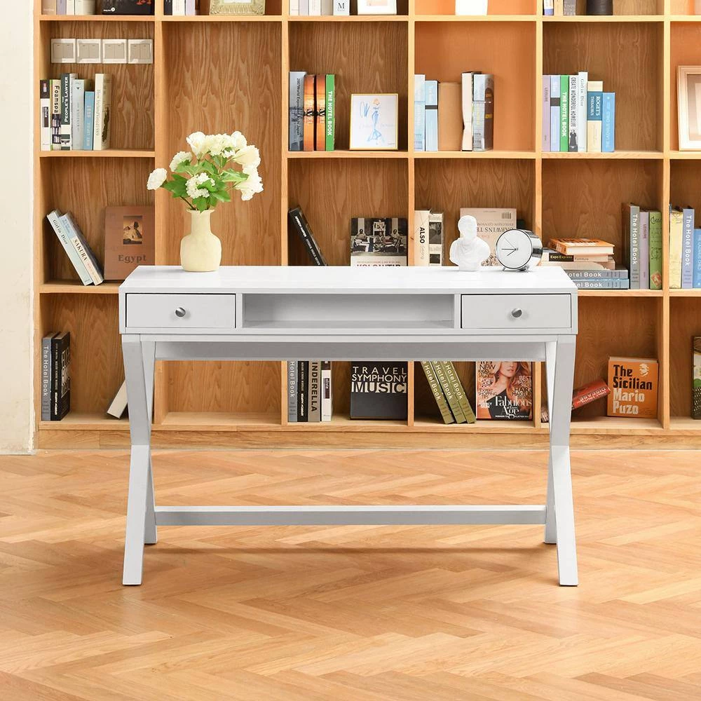 Parca 44.1 in. Rectangular White Wood 2-Drawer Writing Desk with Lifting Desktop by Homy Casa 4 Parca 44.1 in. Rectangular White Wood 2-Drawer Writing Desk with Lifting Desktop by Homy Casa - Image 2